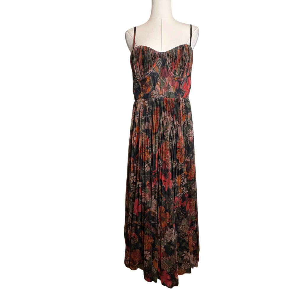 Hutch Armara Tulle Pleated Floral Mesh Sweetheart Maxi Dress Dark Floral Size 10
